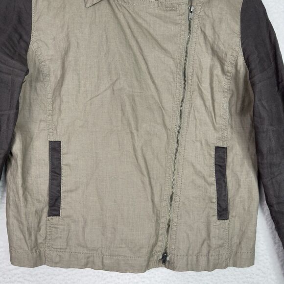 Eileen Fisher Coated Organic Linen Jacket Asymmetrical Zip Petite M Stone Moto - Picture 5 of 16